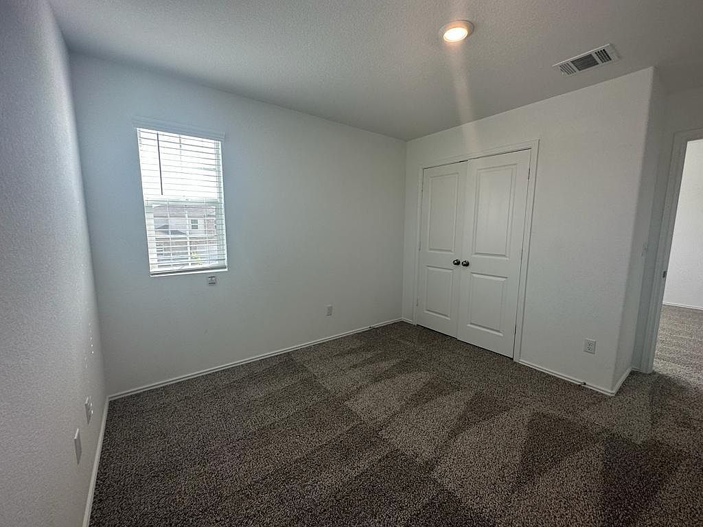 160 River Rise Road Kyle, TX 78640 - Photo 12 of 35 Carpeted room with a window featuring blinds, a flush-mount ceiling light, and a two-door closet
