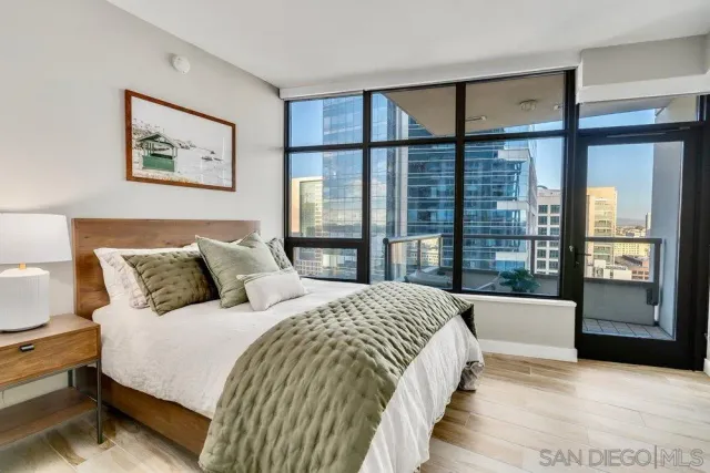 a utility room with mirror