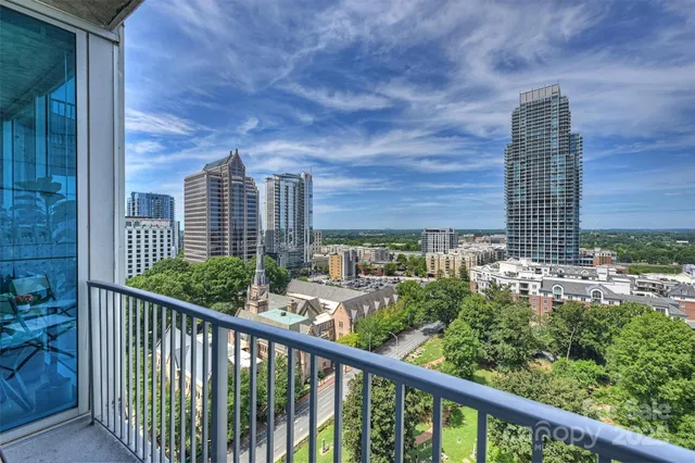 a view of a balcony with an outdoor space