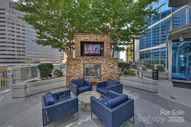 a building outdoor space with patio furniture