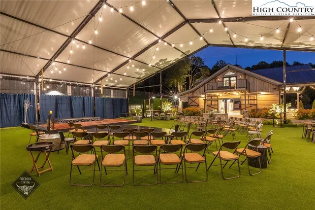 a view of a lake with a patio