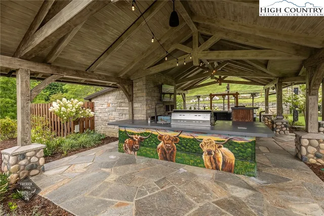 an aerial view of a house with a garden
