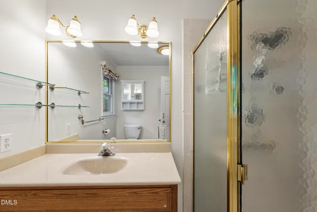 a bathroom with a sink a toilet and a mirror