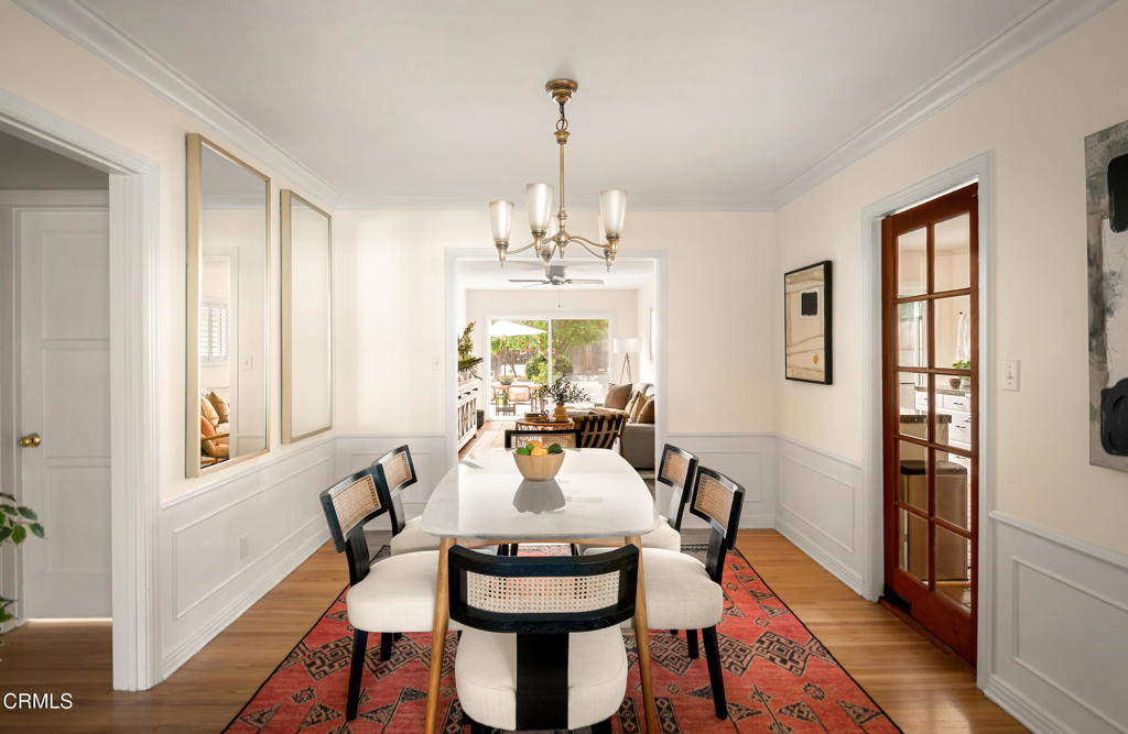 1587 North Harding Avenue Pasadena, CA 91104 - Photo 8 of 37 a dining room with furniture a chandelier and wooden floor