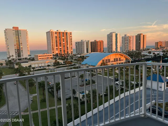 a view of city from a balcony