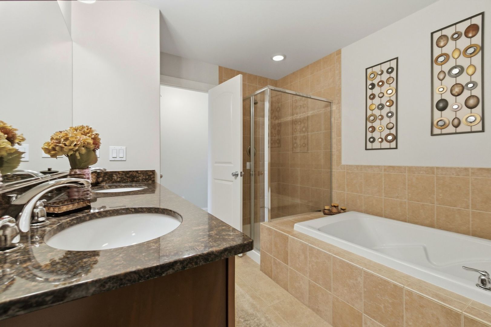 317 Nicole Way Itasca, IL 60143 - Photo 19 of 36 a bathroom with a granite countertop sink and a mirror