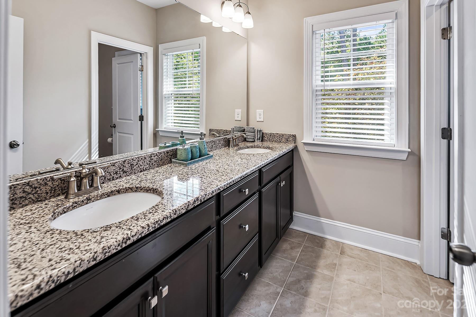 1004 Princessa Drive Wesley Chapel, NC 28104 - Photo 30 of 40 a bathroom with a granite countertop sink and a mirror