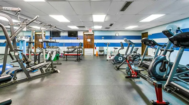 a view of a room with gym equipment