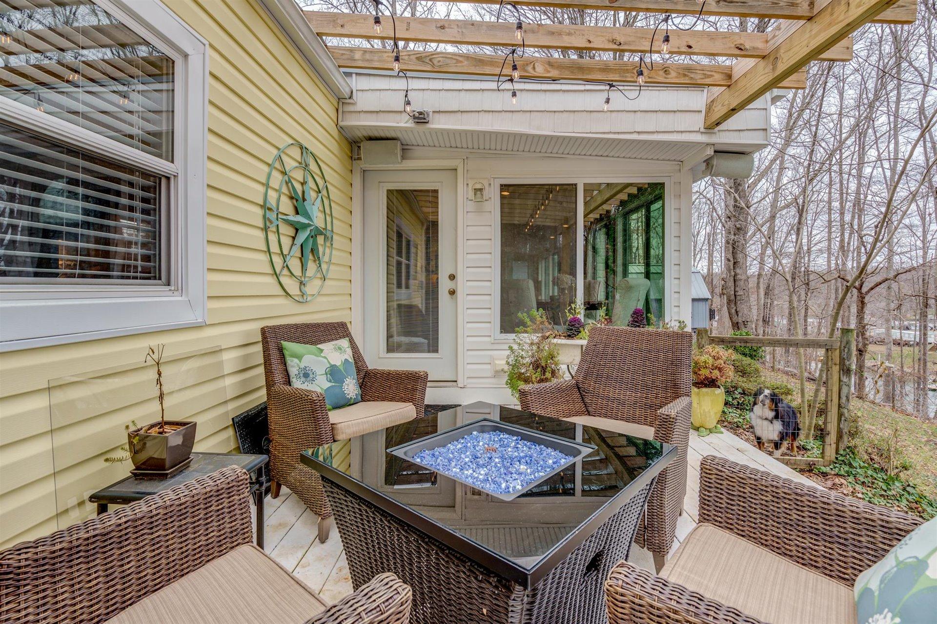 232 Munsons Road Penhook, VA 24137 - Photo 33 of 50 a view of a patio with couches table and chairs and potted plants