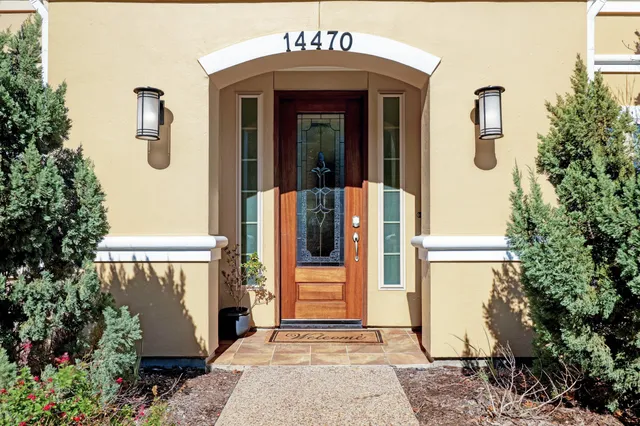 a front view of a house with a door
