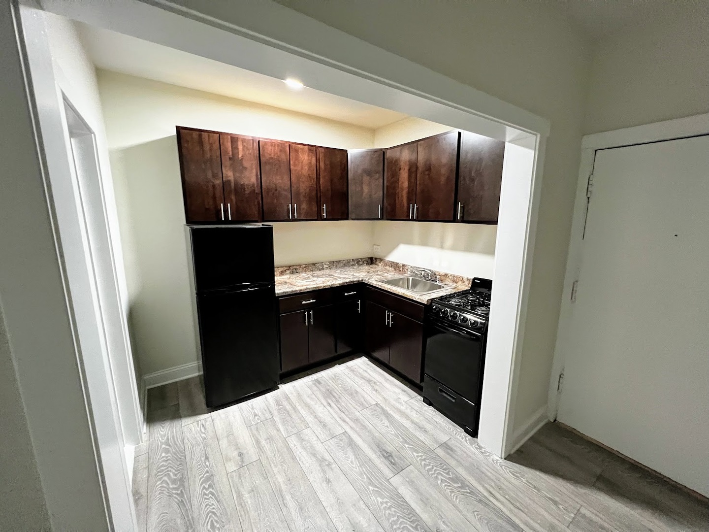 839 West Sheridan Road, Unit 422 Chicago, IL 60613 - Photo 4 of 10 a kitchen with granite countertop a refrigerator and a sink
