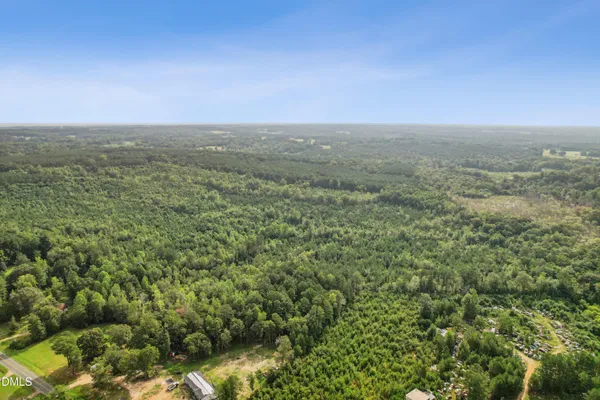 an aerial view of houses covered in trees