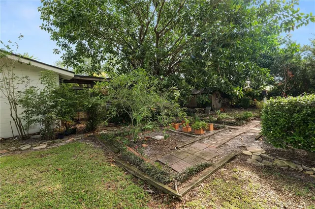 a view of backyard with green space
