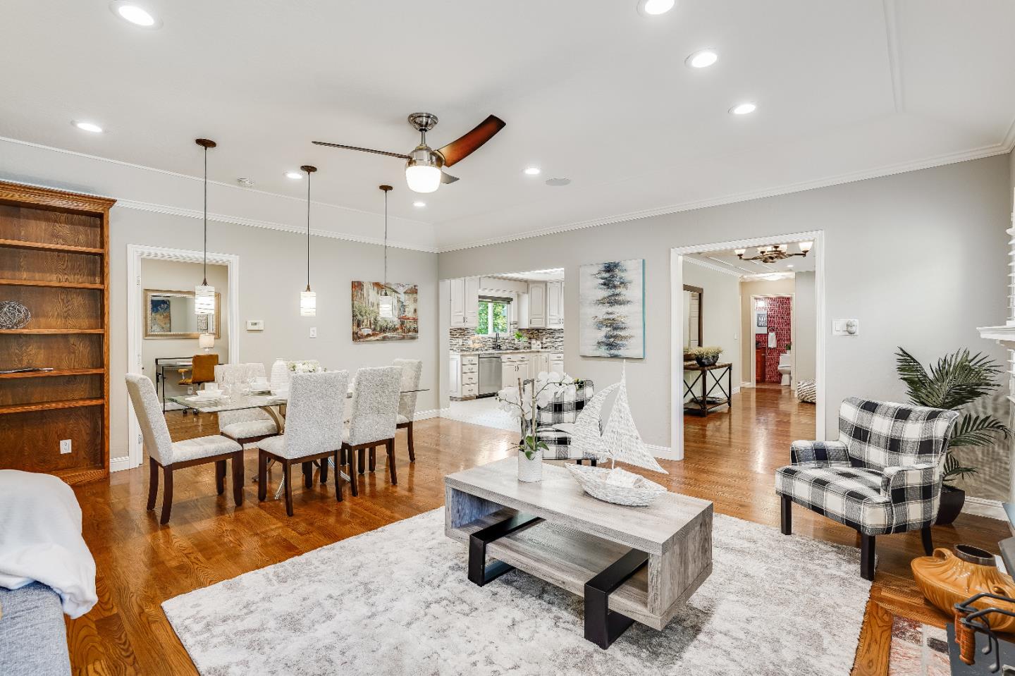 2275 Grant Road Los Altos, CA 94024 - Photo 17 of 66 a living room with lots of furniture and view of kitchen