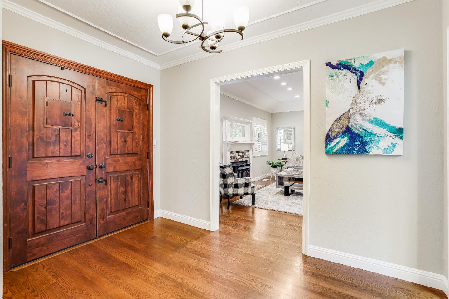 2275 Grant Road Los Altos, CA 94024 - Photo 7 of 66 workspace with wooden floor chandelier fan and windows