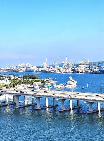 a city view with tall buildings