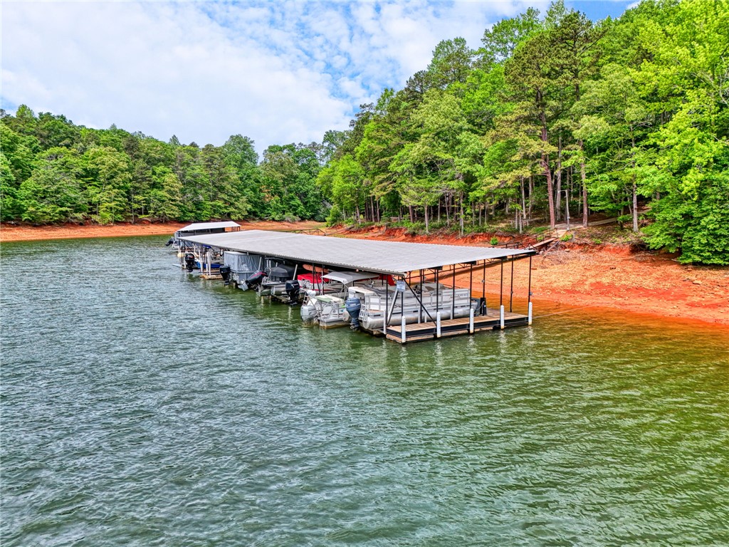 104 Captains Way Anderson, SC 29625 - Photo 28 of 47 This serene lakefront property offers convenient boat access and a private dock amidst lush greenery.