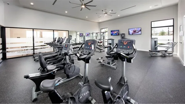 a view of a room with gym equipment