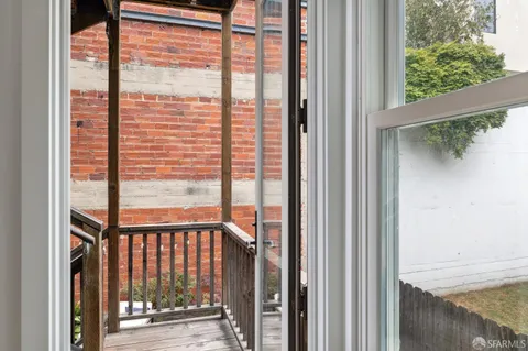 a view of a balcony from a window