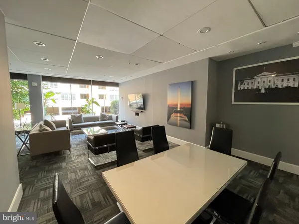 a large room with a large window