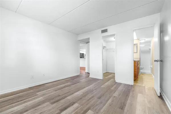 a view of a room with racks on the wall