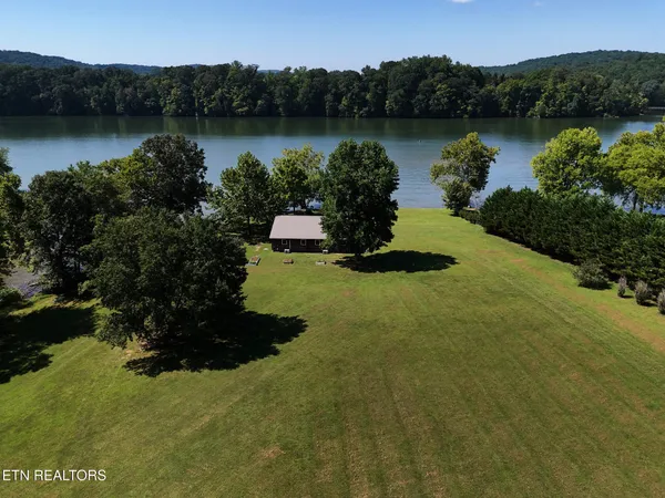 a view of a lake with a mountain in the background
