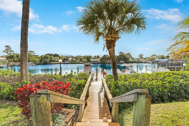 a view of a fountain with wooden floor