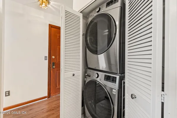 a utility room with dryer and washer