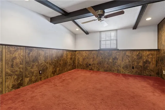 a living room with a rug