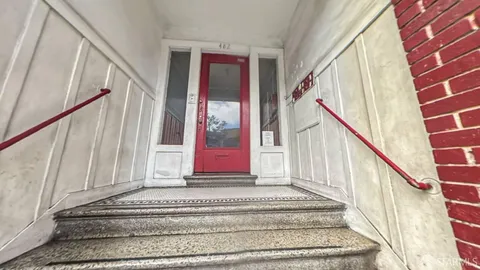 a hallway with a large window