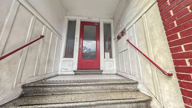 a hallway with a large window