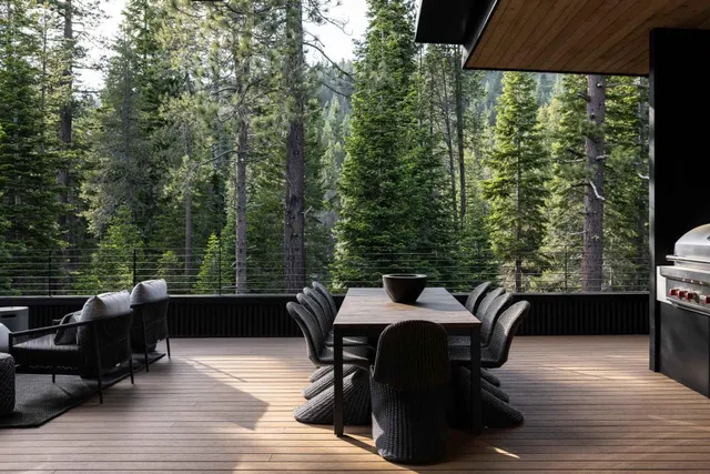 a view of a patio with swimming pool