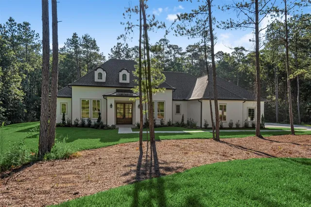 a view of a city with lush green forest