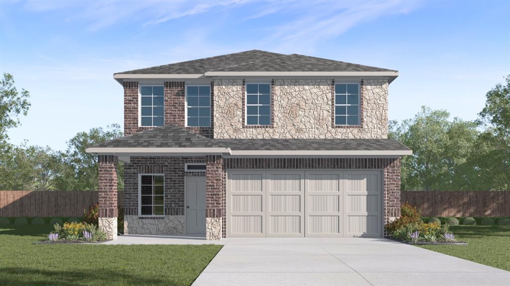 226 Pheasant Run Road Terrell, TX 75160 - Photo 1 of 36 Two-story brick and stone exterior with a pitched roof, featuring a two-car garage with paneled doors, front entry with sidelights, and multiple multi-pane windows across both levels