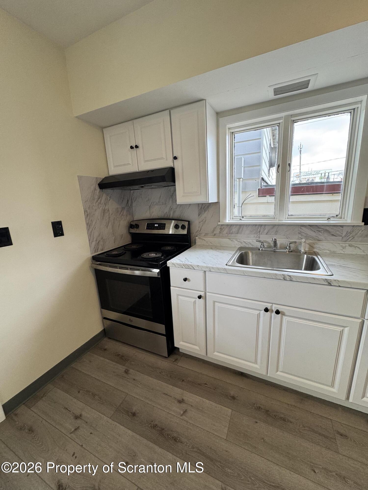 615 3rd Street, Unit 4 Dunmore, PA 18512 - Photo 3 of 17 a kitchen with granite countertop a stove a sink and a microwave
