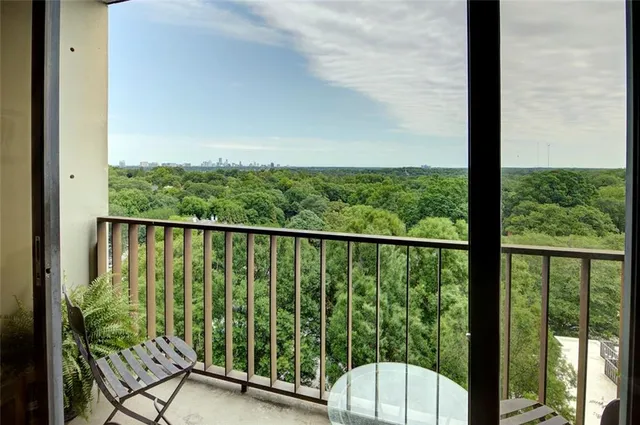 a view of a balcony with chair