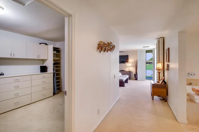 a view of a lake with a park