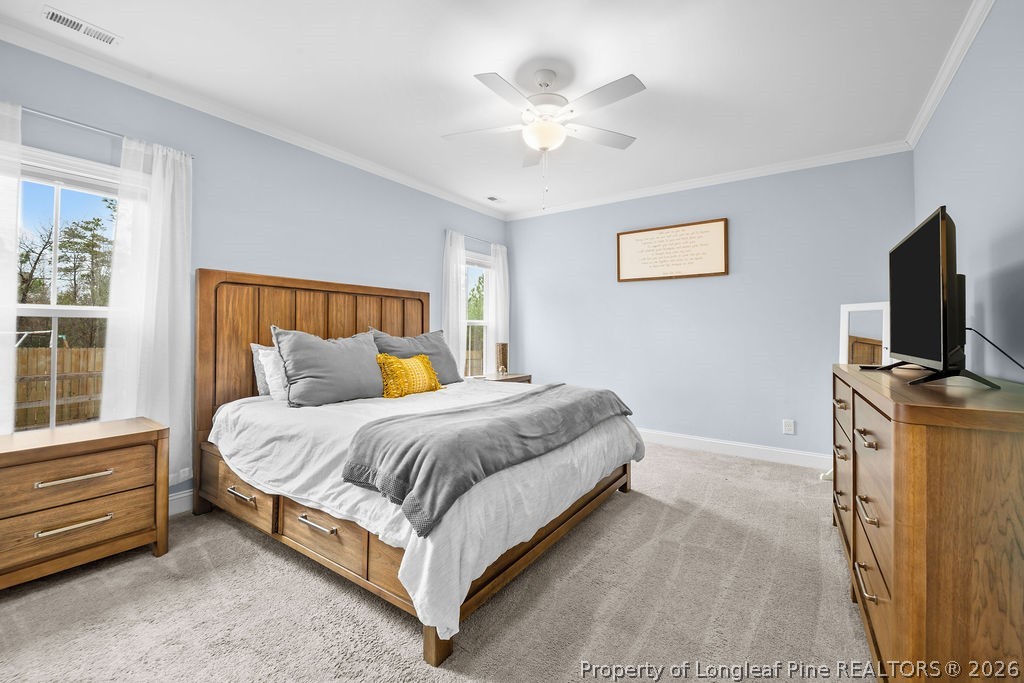 405 Turriff Way Cameron, NC 28326 - Photo 12 of 43 a spacious bedroom with a bed and a flat screen tv