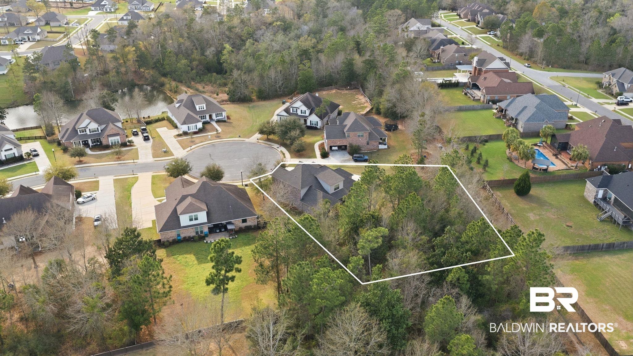 32194 Badger Court Daphne, AL 36527 - Photo 46 of 49 Aerial perspective of suburban area with property boundaries highlighted