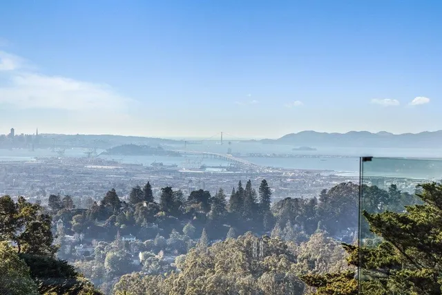 a view of a lake with mountains in the background