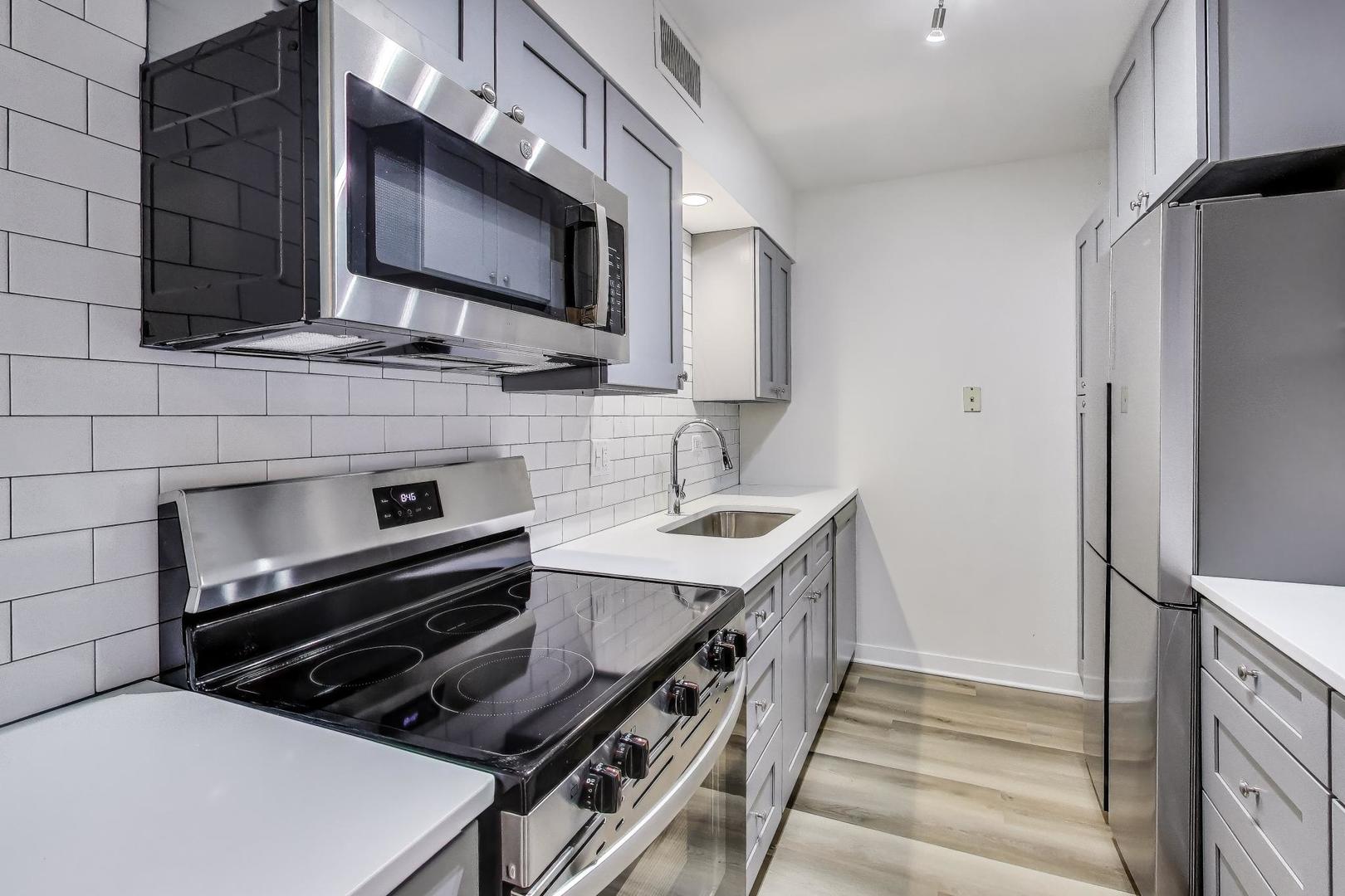 835 Ridge Avenue, Unit 205 Evanston, IL 60202 - Photo 8 of 18 a kitchen with a stove and a microwave