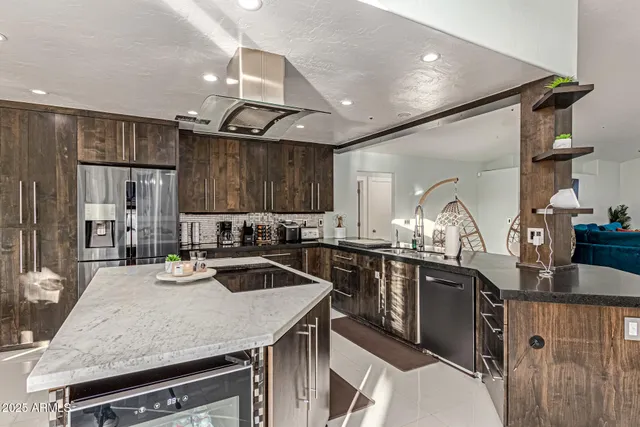 a bedroom with a bed and a table in it