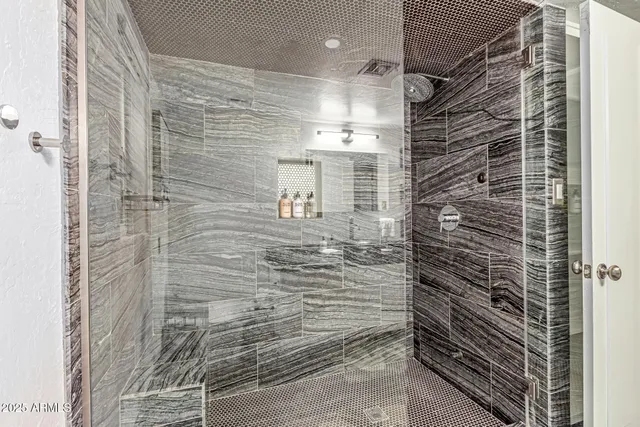 a view of a backyard with sitting area