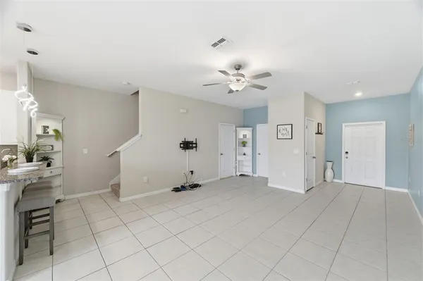 a view of dining room with furniture and window