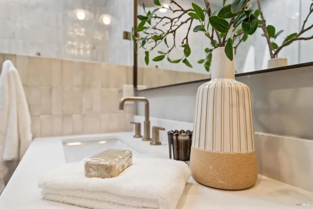 a view of a backyard with a sitting area