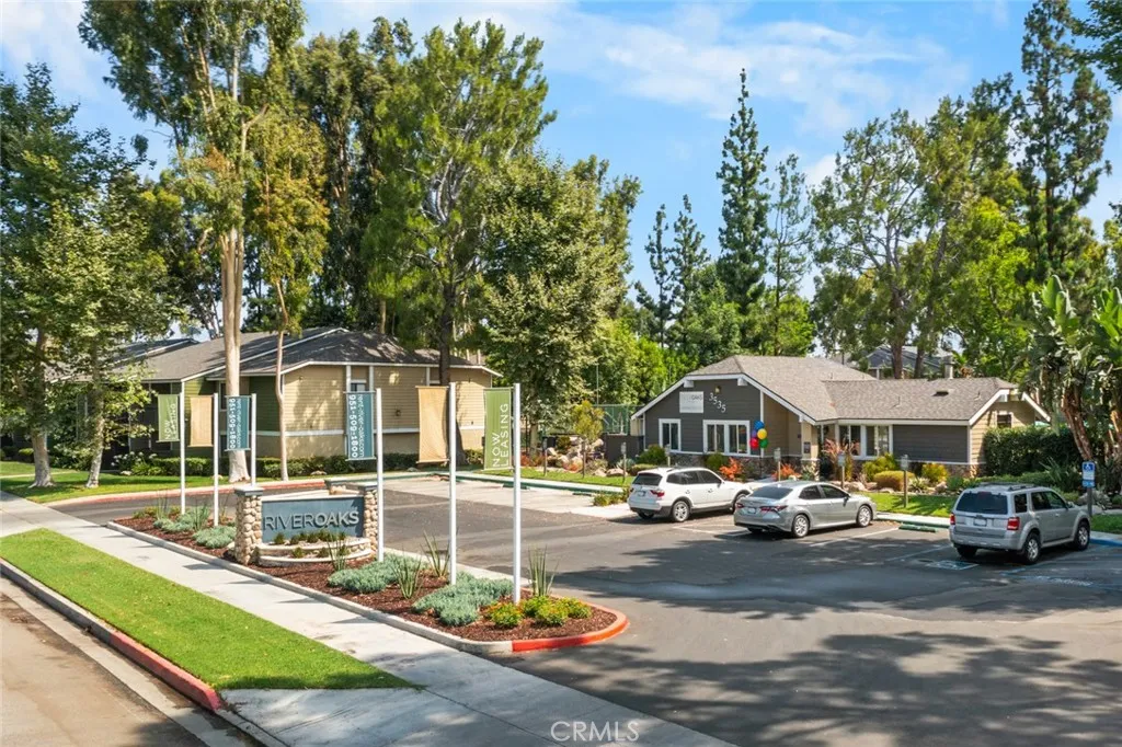 a front view of a building with street view