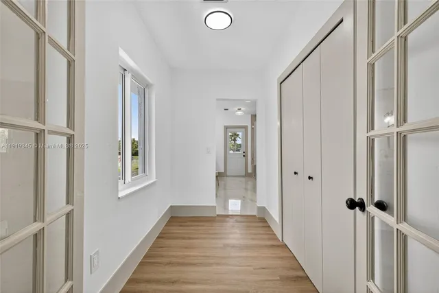 a view of a room with racks on the wall