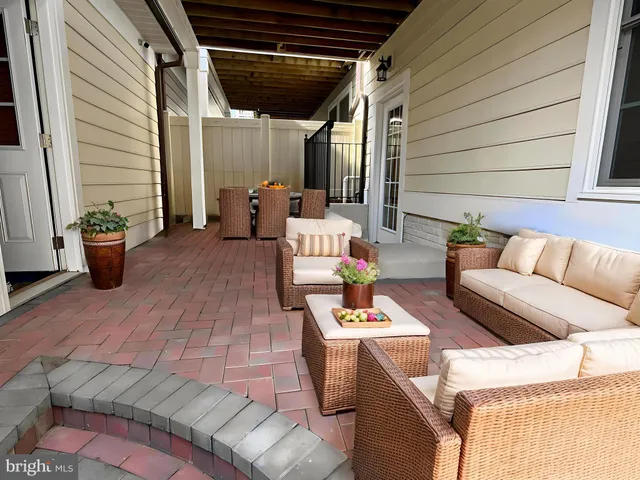 a building outdoor space with patio furniture