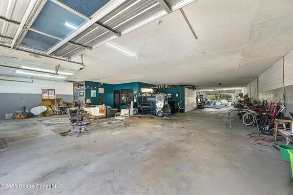 a view of a storage room with gym equipment