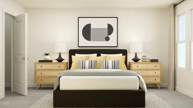 a bedroom with a bed and a closet